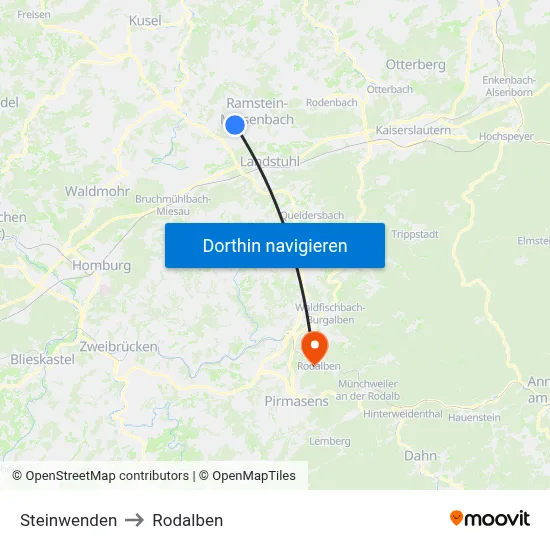 Steinwenden to Rodalben map