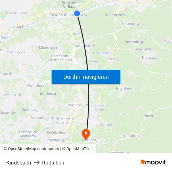 Kindsbach to Rodalben map