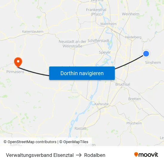 Verwaltungsverband Elsenztal to Rodalben map