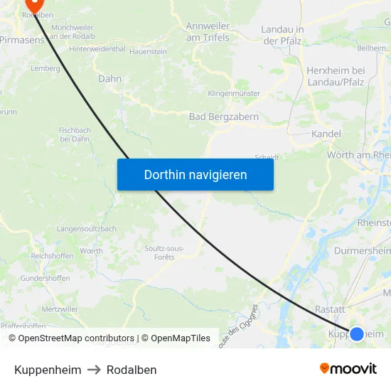 Kuppenheim to Rodalben map