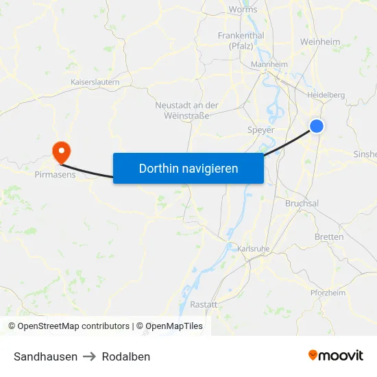 Sandhausen to Rodalben map
