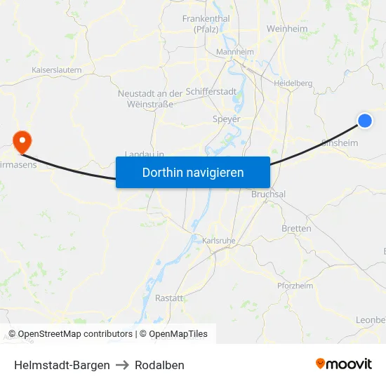 Helmstadt-Bargen to Rodalben map