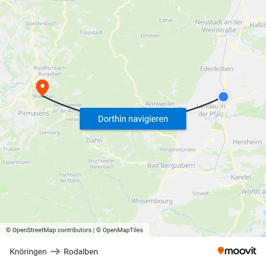 Knöringen to Rodalben map