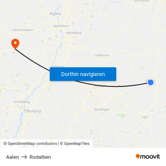 Aalen to Rodalben map