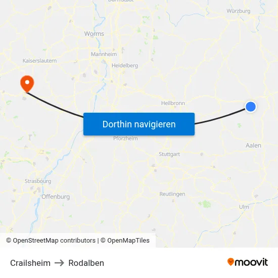 Crailsheim to Rodalben map