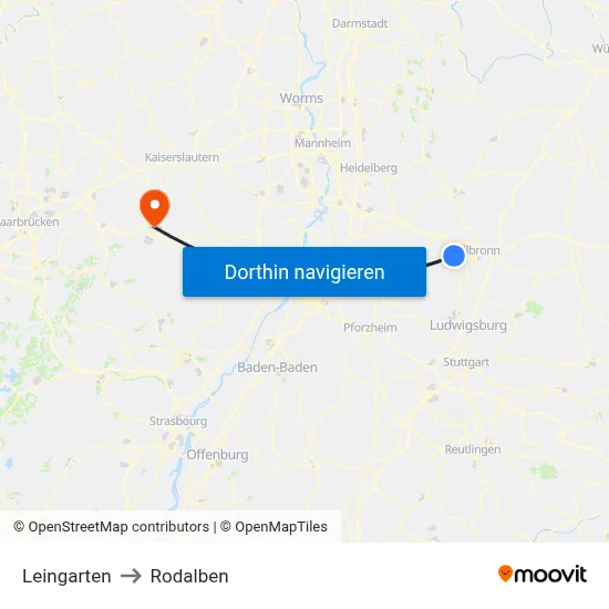 Leingarten to Rodalben map