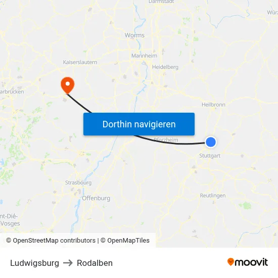 Ludwigsburg to Rodalben map