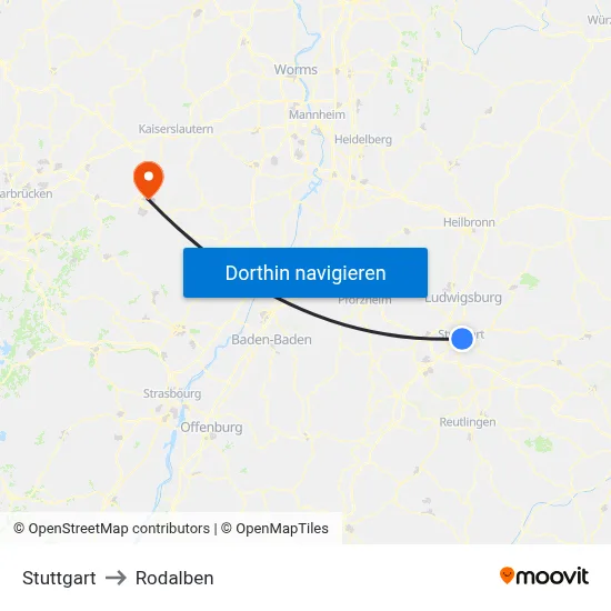 Stuttgart to Rodalben map