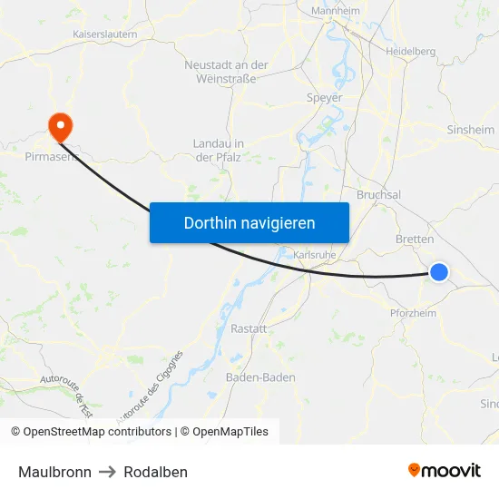 Maulbronn to Rodalben map