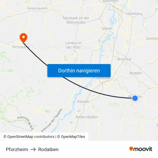Pforzheim to Rodalben map