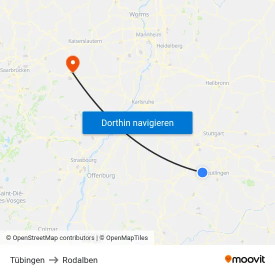 Tübingen to Rodalben map