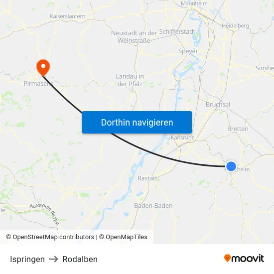 Ispringen to Rodalben map