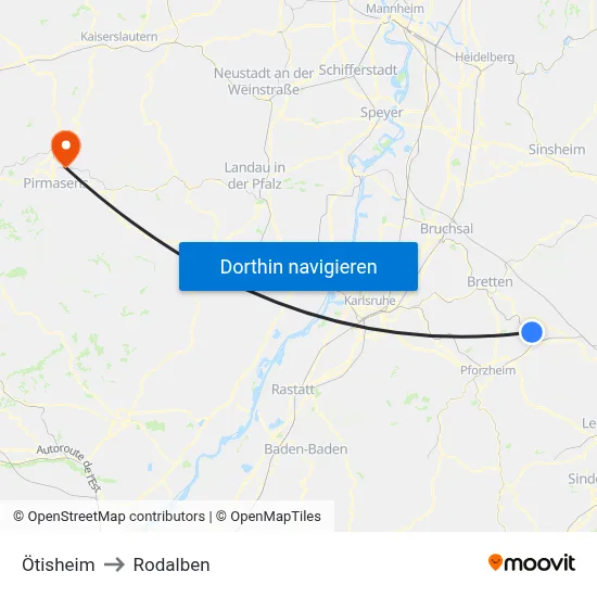 Ötisheim to Rodalben map