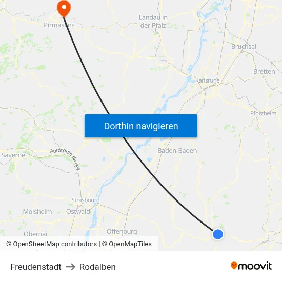 Freudenstadt to Rodalben map