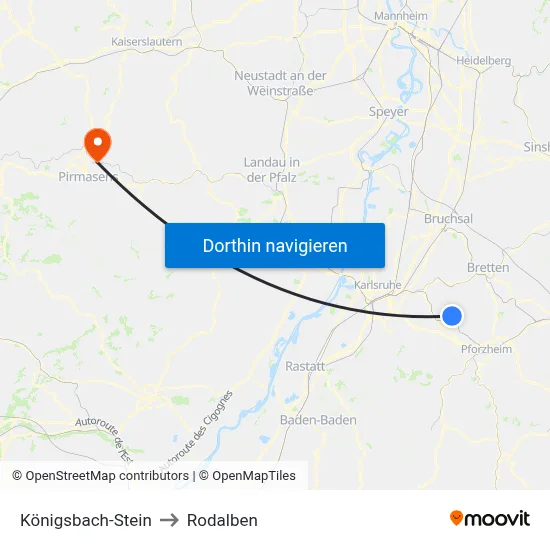 Königsbach-Stein to Rodalben map