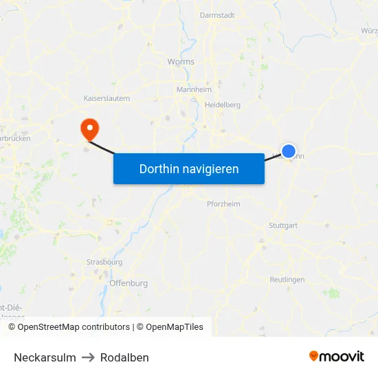 Neckarsulm to Rodalben map