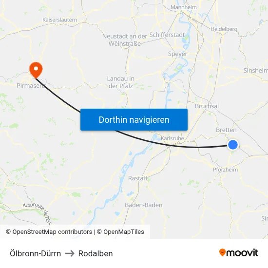Ölbronn-Dürrn to Rodalben map