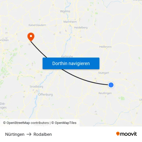 Nürtingen to Rodalben map