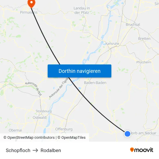 Schopfloch to Rodalben map