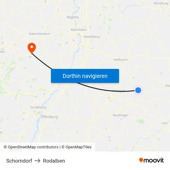 Schorndorf to Rodalben map