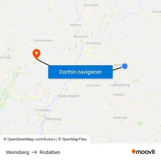 Weinsberg to Rodalben map