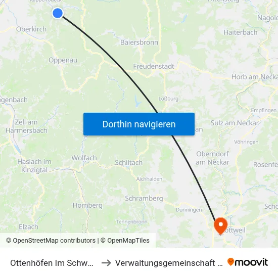 Ottenhöfen Im Schwarzwald to Verwaltungsgemeinschaft Rottweil map