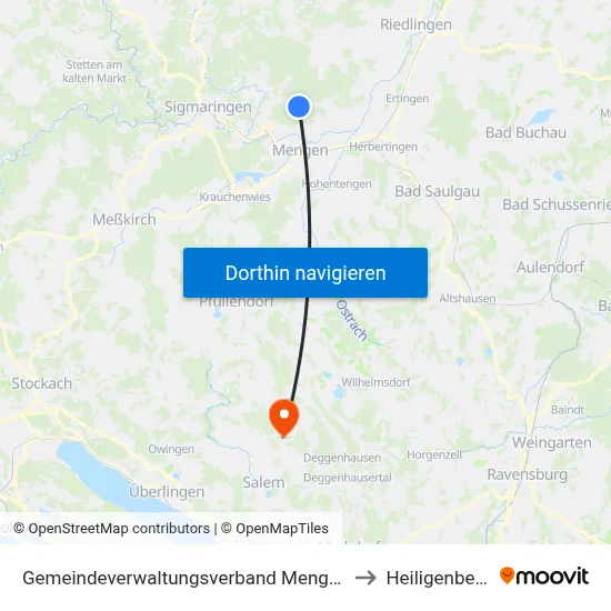 Gemeindeverwaltungsverband Mengen to Heiligenberg map