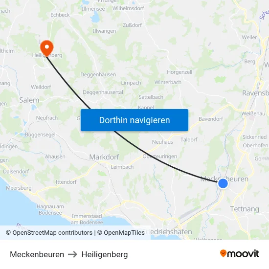 Meckenbeuren to Heiligenberg map