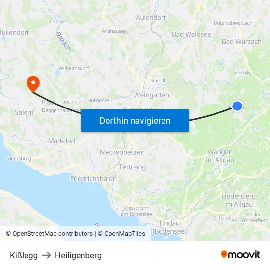 Kißlegg to Heiligenberg map