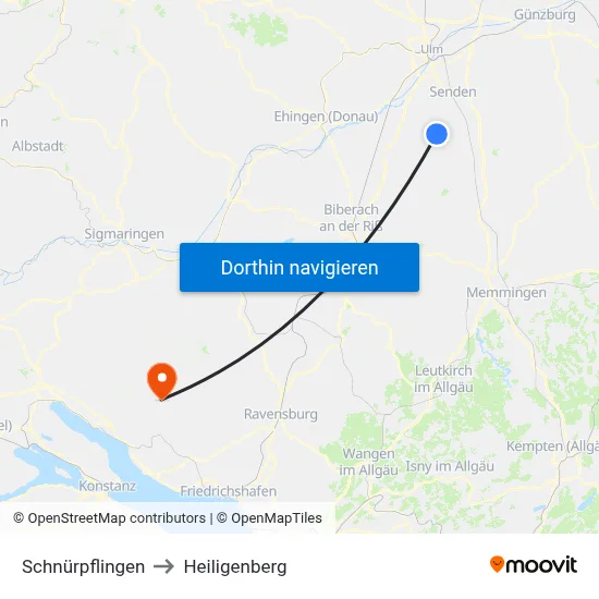 Schnürpflingen to Heiligenberg map