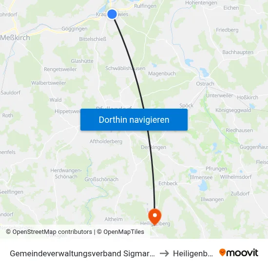 Gemeindeverwaltungsverband Sigmaringen to Heiligenberg map