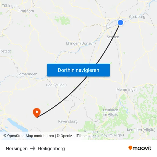 Nersingen to Heiligenberg map