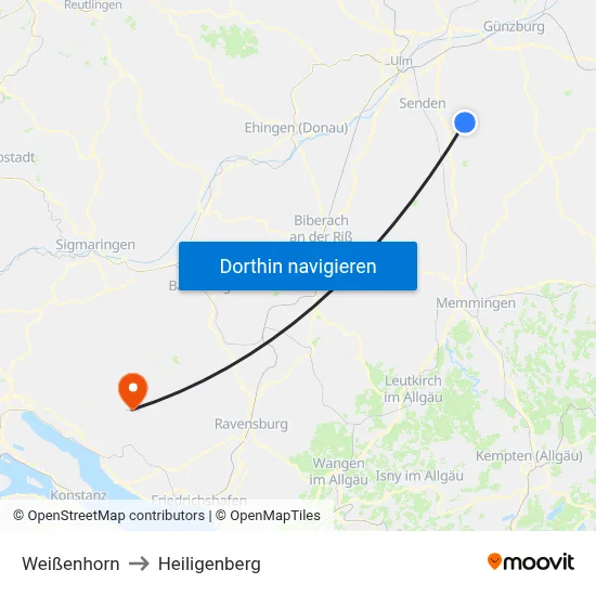 Weißenhorn to Heiligenberg map