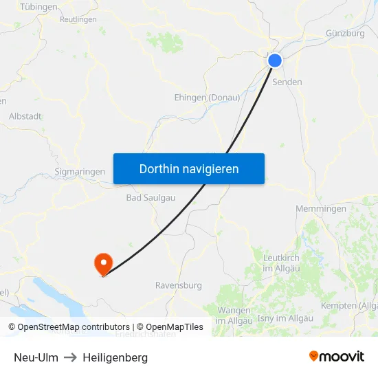 Neu-Ulm to Heiligenberg map