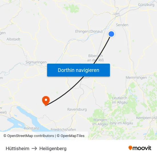 Hüttisheim to Heiligenberg map
