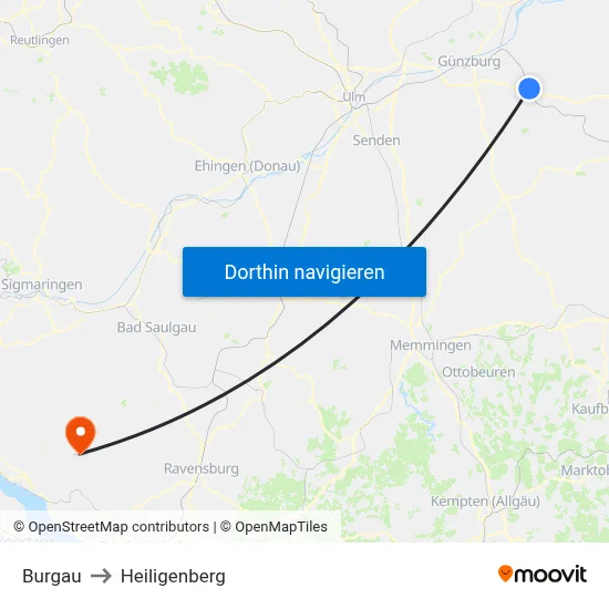 Burgau to Heiligenberg map