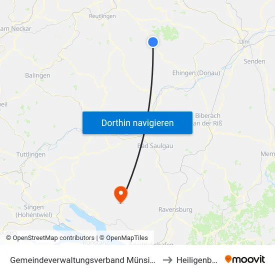 Gemeindeverwaltungsverband Münsingen to Heiligenberg map