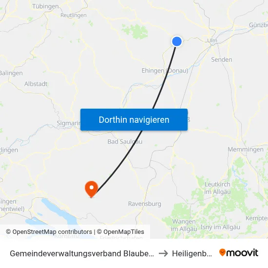 Gemeindeverwaltungsverband Blaubeuren to Heiligenberg map