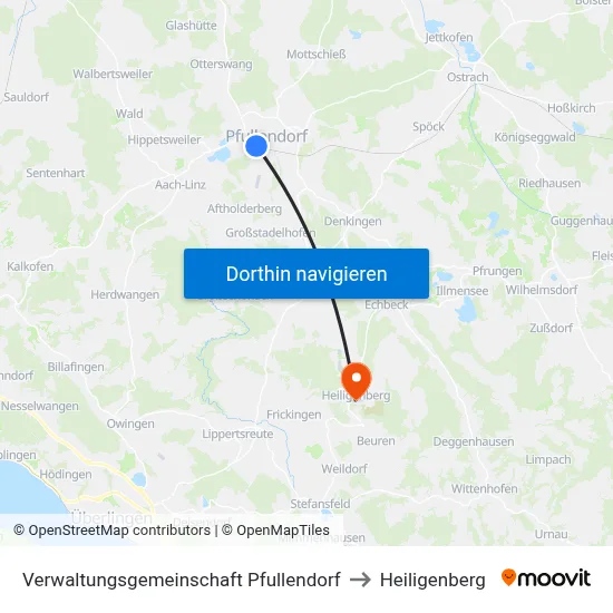 Verwaltungsgemeinschaft Pfullendorf to Heiligenberg map
