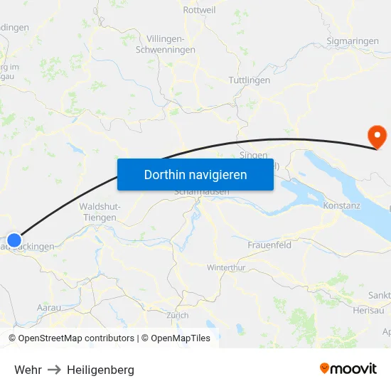 Wehr to Heiligenberg map