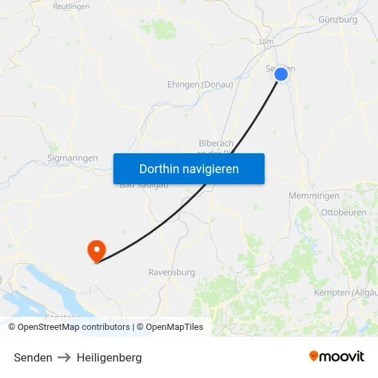 Senden to Heiligenberg map
