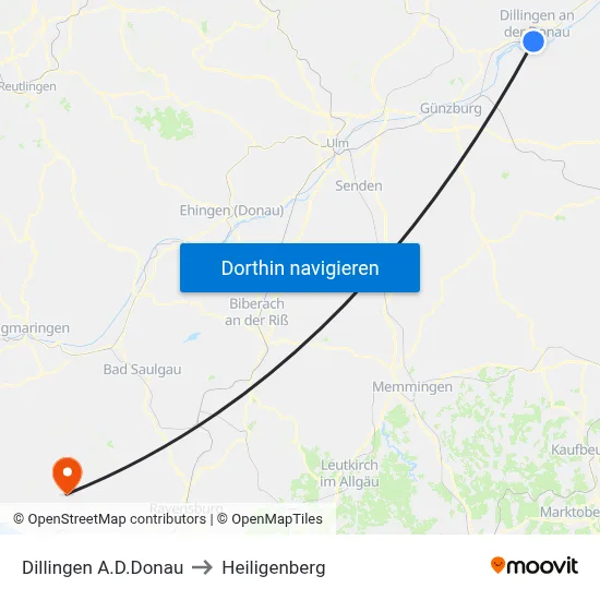 Dillingen A.D.Donau to Heiligenberg map