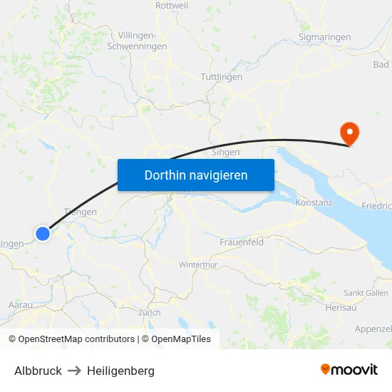 Albbruck to Heiligenberg map