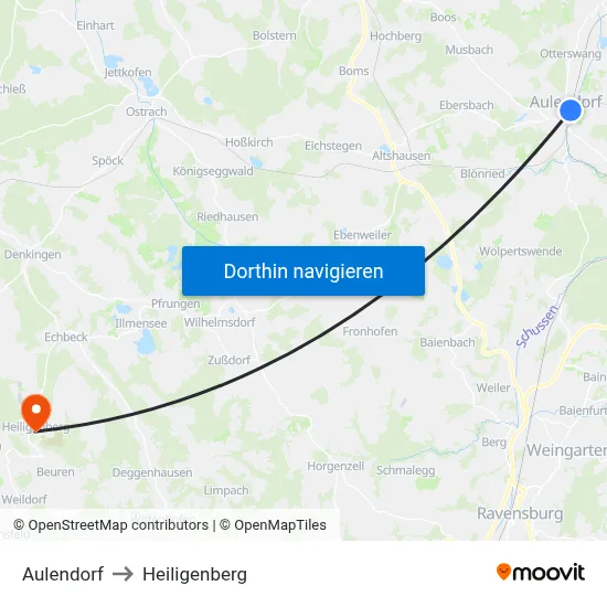Aulendorf to Heiligenberg map