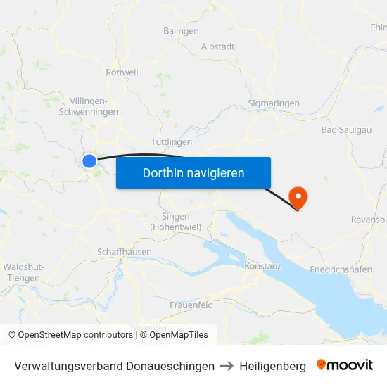 Verwaltungsverband Donaueschingen to Heiligenberg map