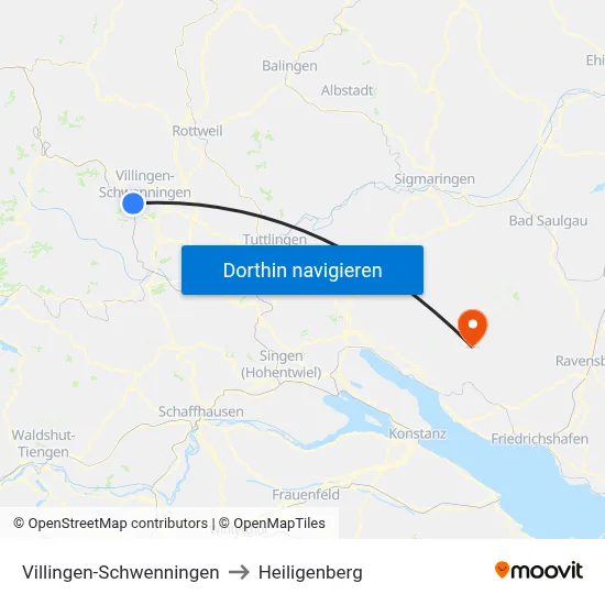 Villingen-Schwenningen to Heiligenberg map