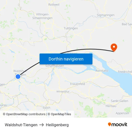 Waldshut-Tiengen to Heiligenberg map