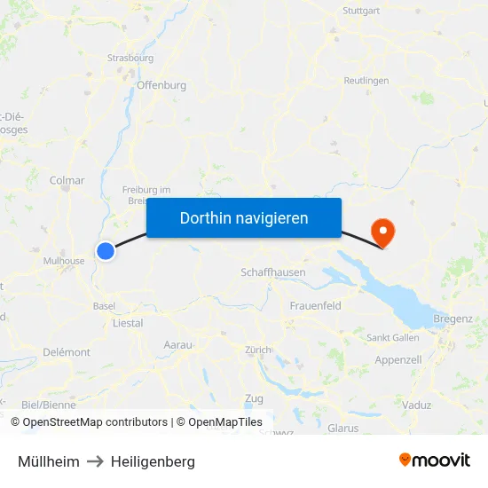 Müllheim to Heiligenberg map