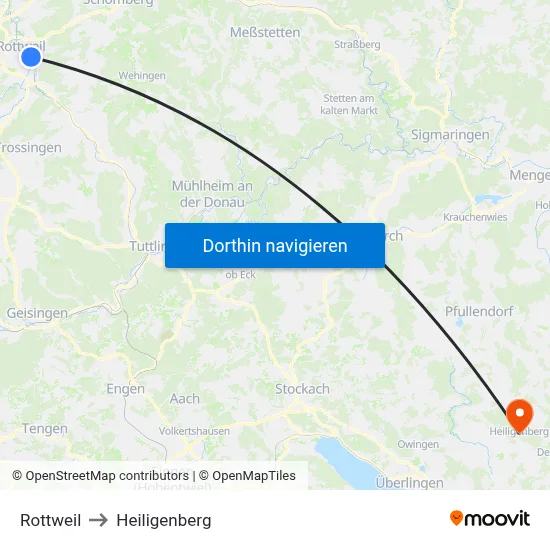 Rottweil to Heiligenberg map