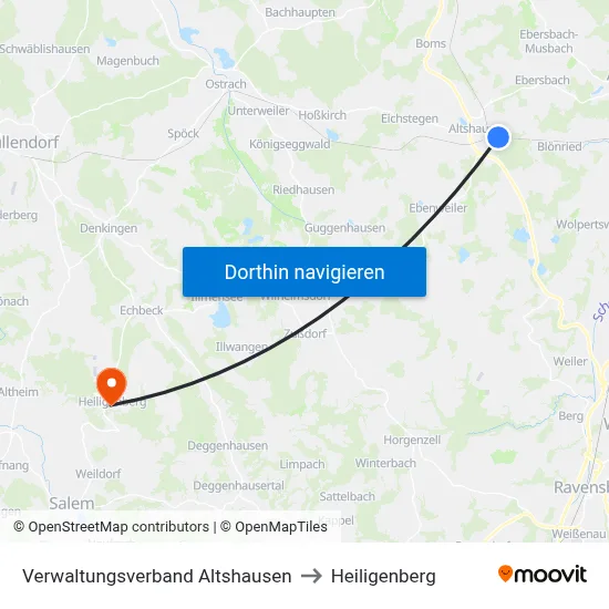 Verwaltungsverband Altshausen to Heiligenberg map